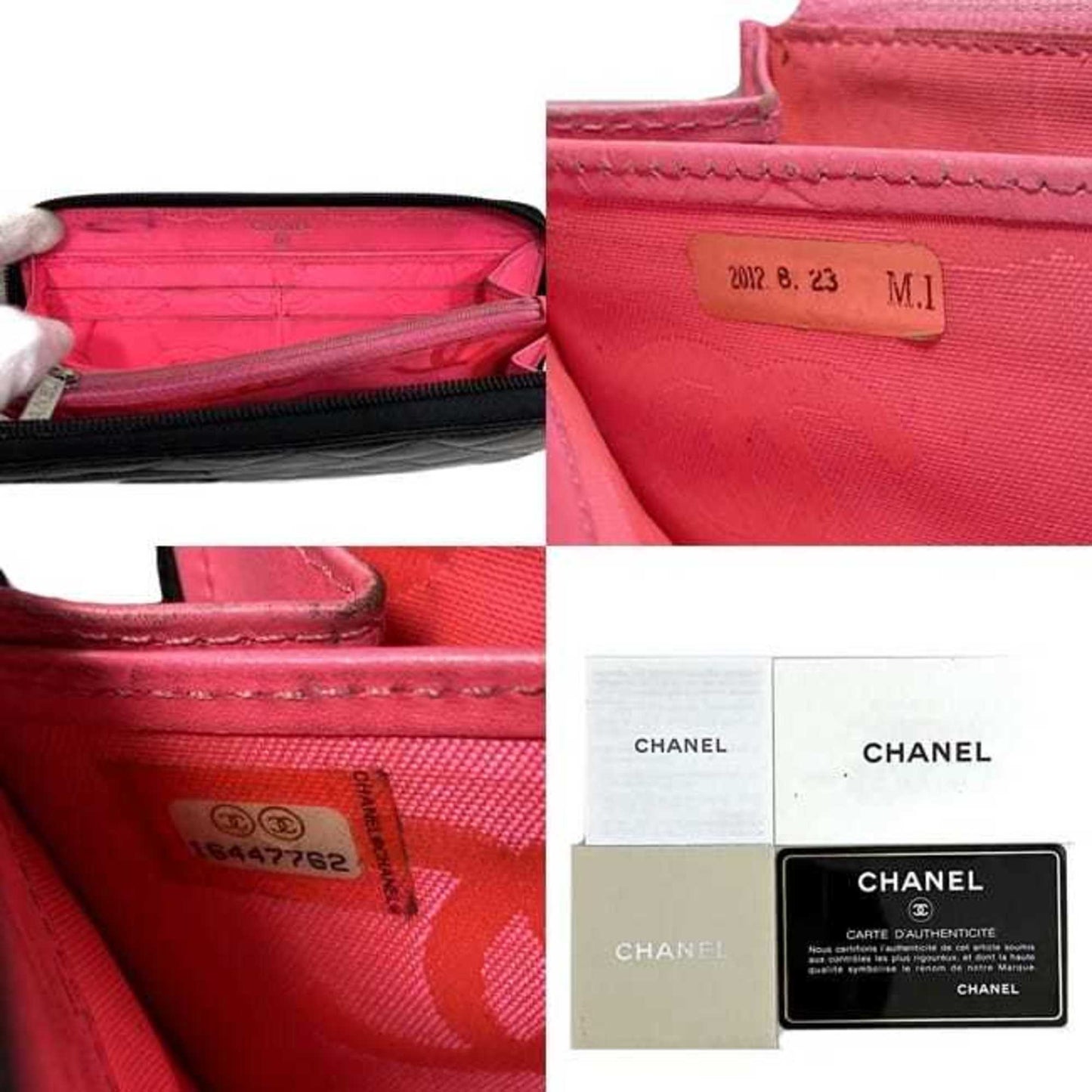CHANEL Round Long Wallet Black Pink Silver Cambon A50078 Cocomark Leather Lambskin 16th Purse Women's