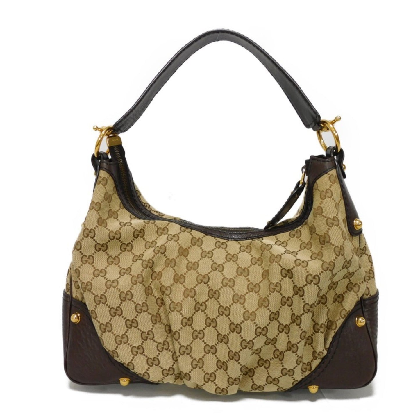 Gucci Beige Gg Canvas Leather Shoulder Bag