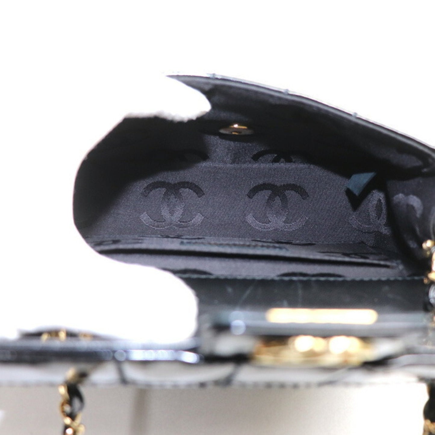 CHANEL Chocolate Bar Chain Shoulder Bag Black Enamel Women's