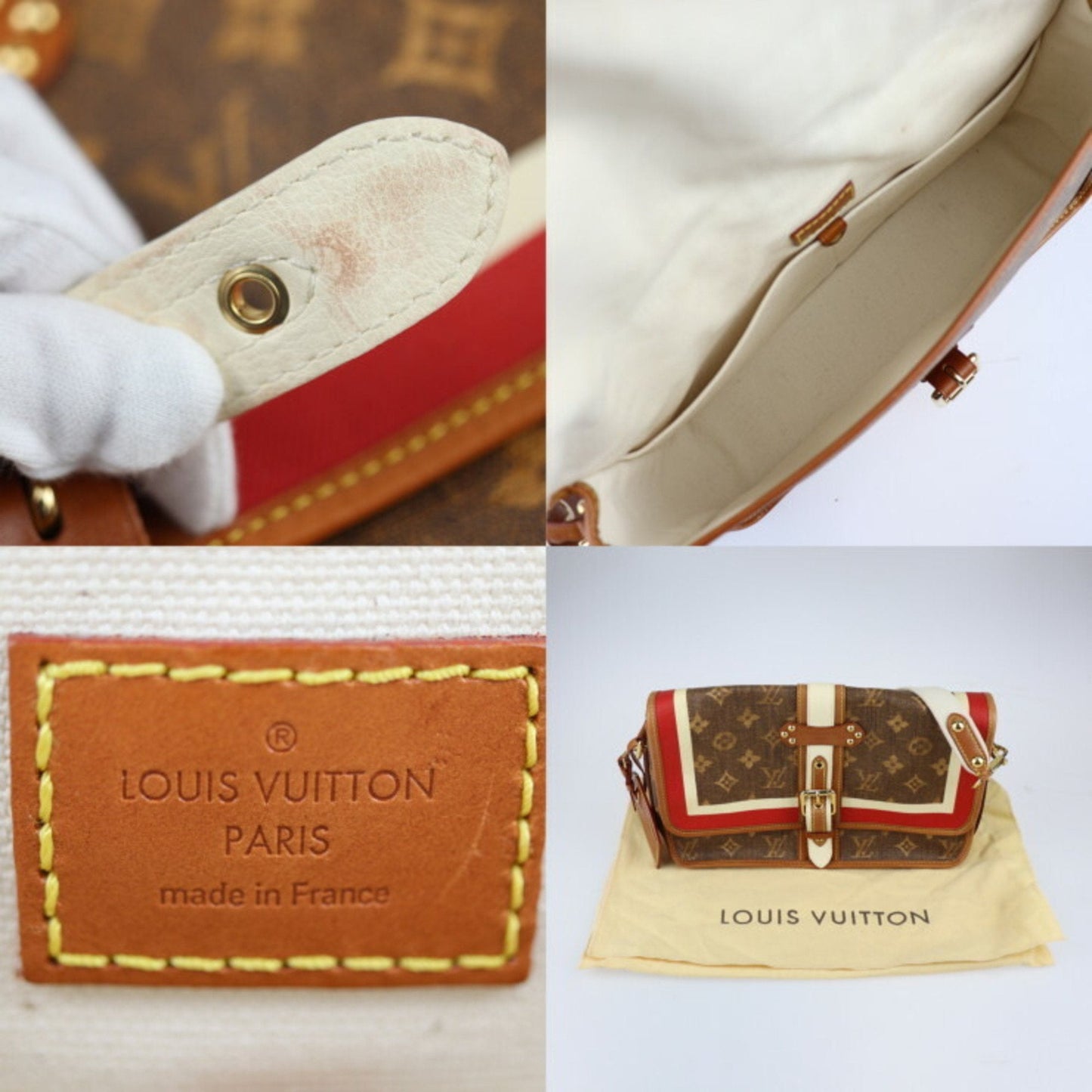 LOUIS VUITTON Porterilleur Monogram Tisse Shoulder Bag M56387 Coated Canvas Leather Brown Red White Messenger 2008 Collection Gold Metal Fittings