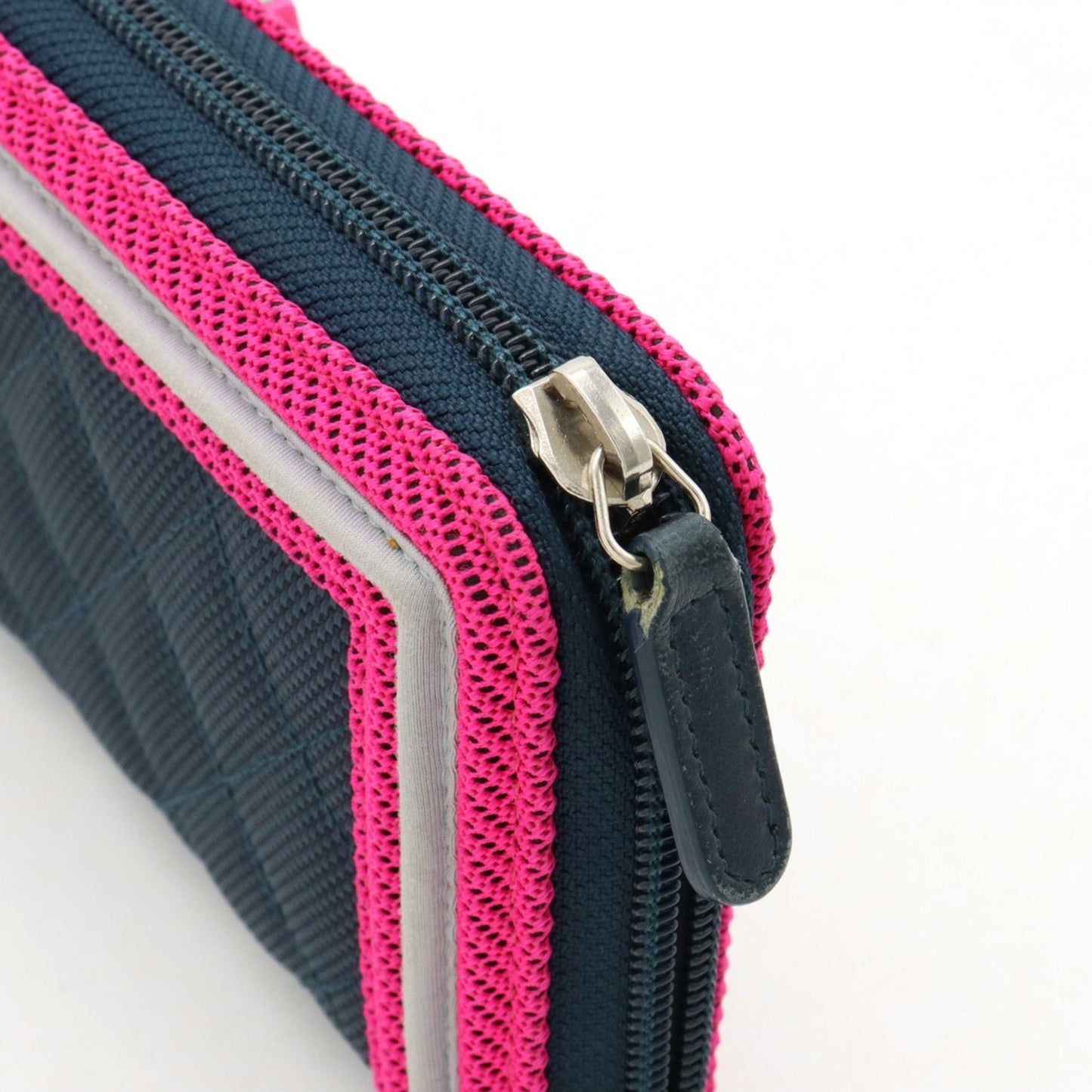 CHANEL Boy Matelasse Coco Mark Round Long Wallet Canvas Navy Pink Light Gray