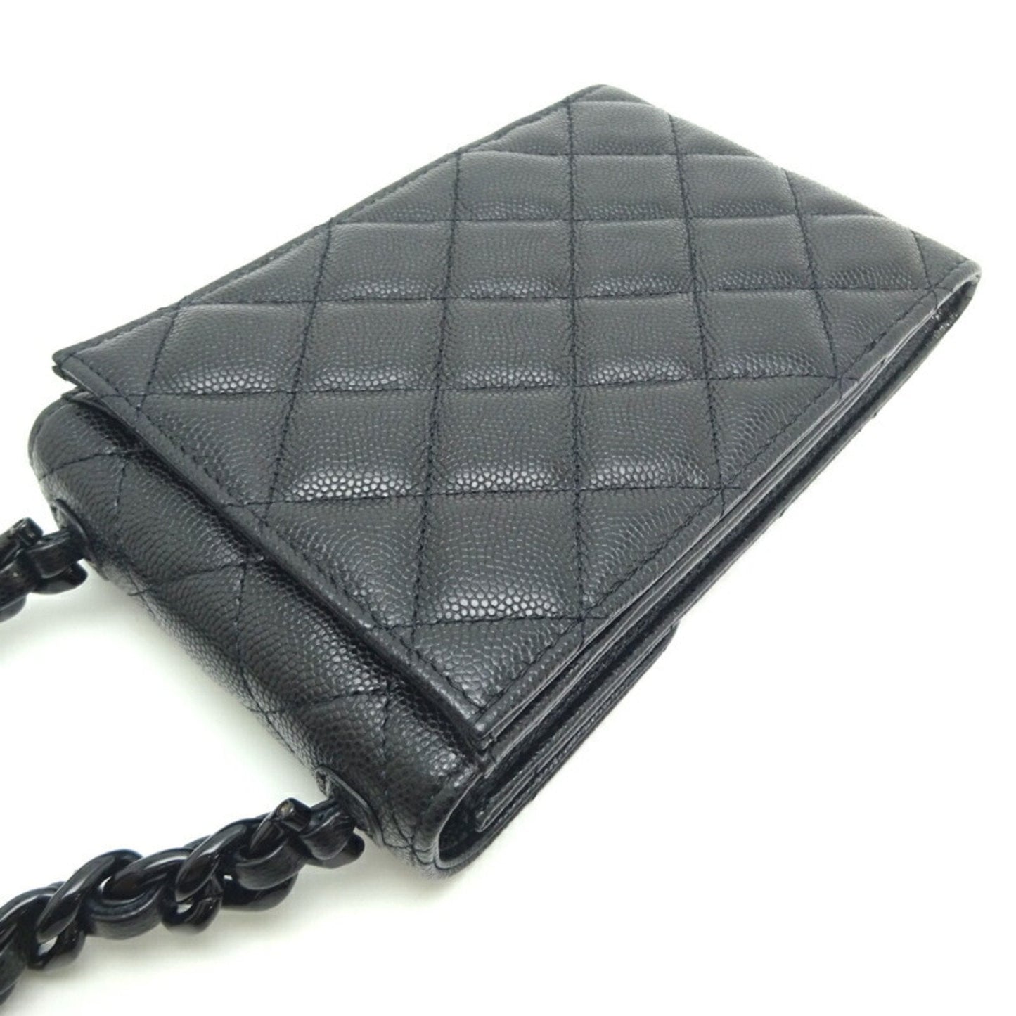 Chanel Matelasse Phone Case Chain Women's Shoulder Bag Caviar Skin Black