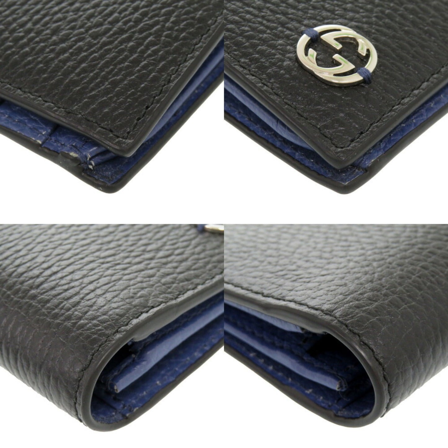 Gucci Black Blue Leather Long Wallet (Bi-Fold)