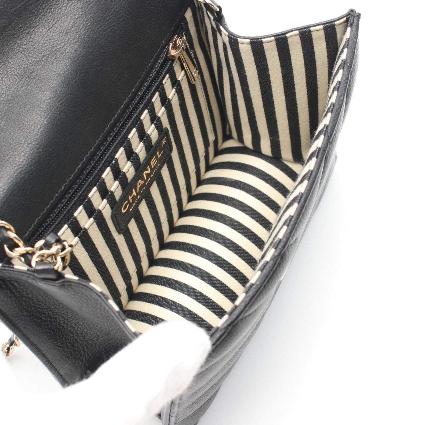 CHANEL Chevron V-stitch shoulder bag, leather, women's, black