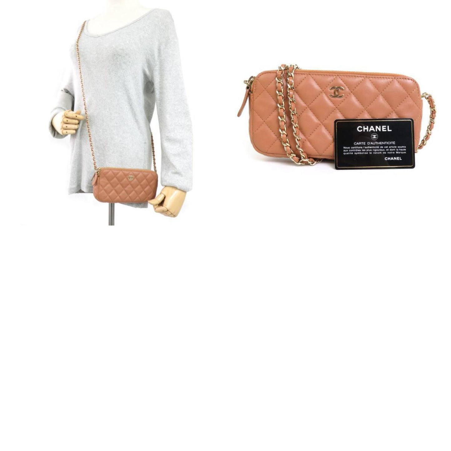Chanel Wallet Chain Matelasse Leather/Metal Pink Brown/Gold Ladies