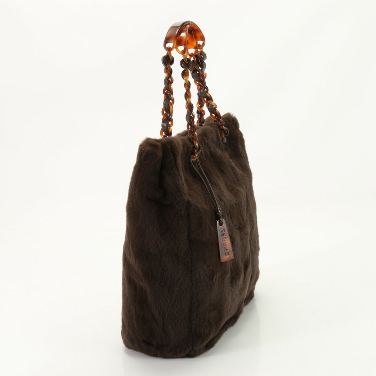 Chanel Lapin Fur Chain Hand Brown Women's
