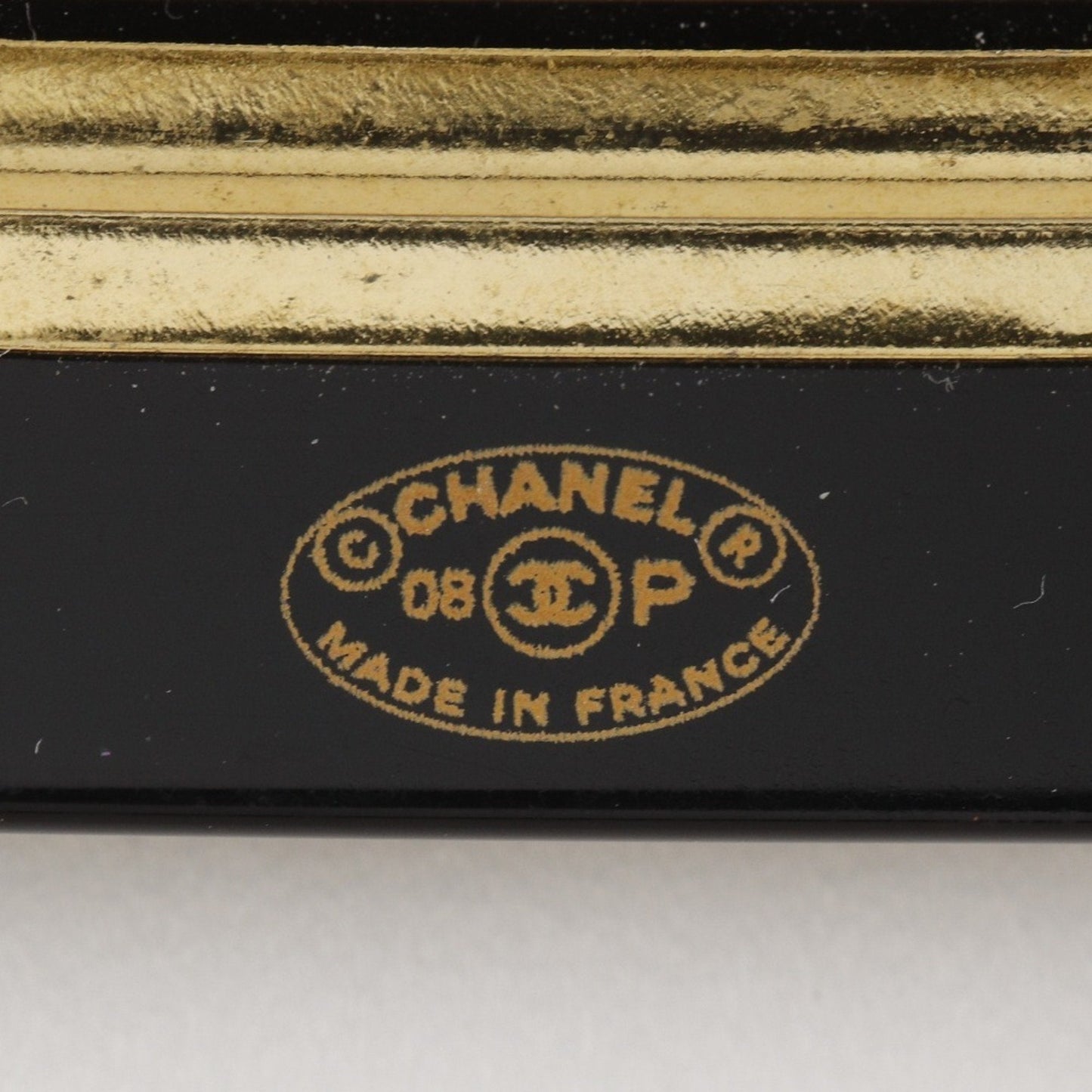 CHANEL COCO Mark Barrette Plastic x Rhinestone 2008 Black 08P Women's