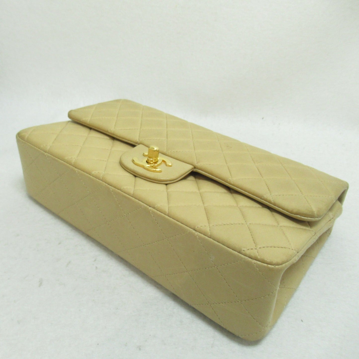 CHANEL Matelasse Double Flap ChainShoulder Bag Beige Lambskin (sheep leather)