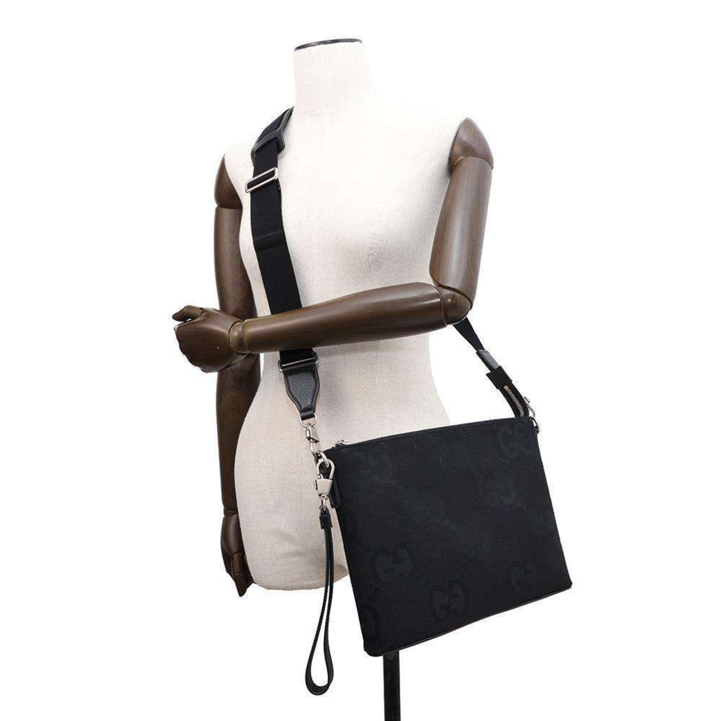 Gucci Black Canvas Leather Clutch Bag Messenger Bag Shoulder Bag