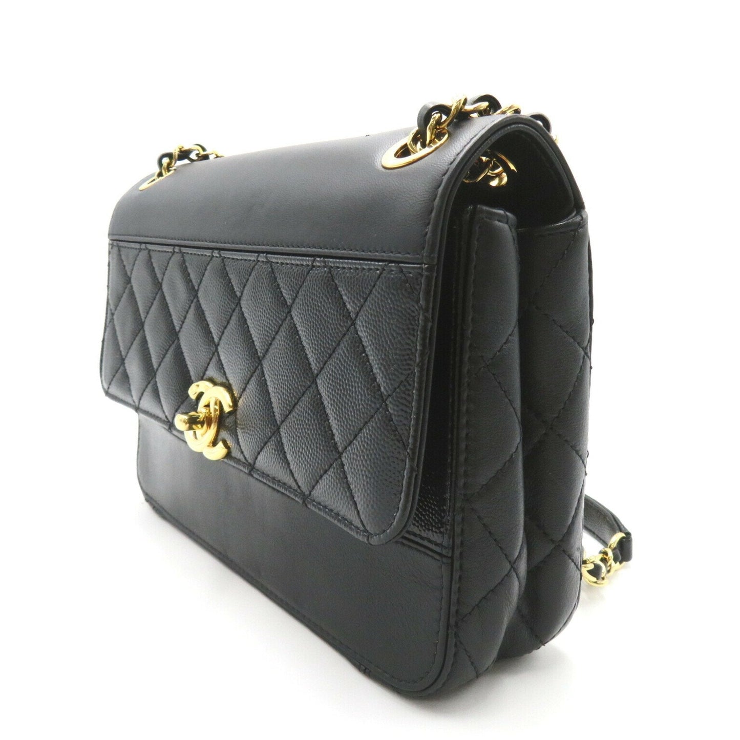 CHANEL Chain Shoulder Bag, Calfskin (Cowhide) Lambskin (Sheepskin) Women's Black AS0949