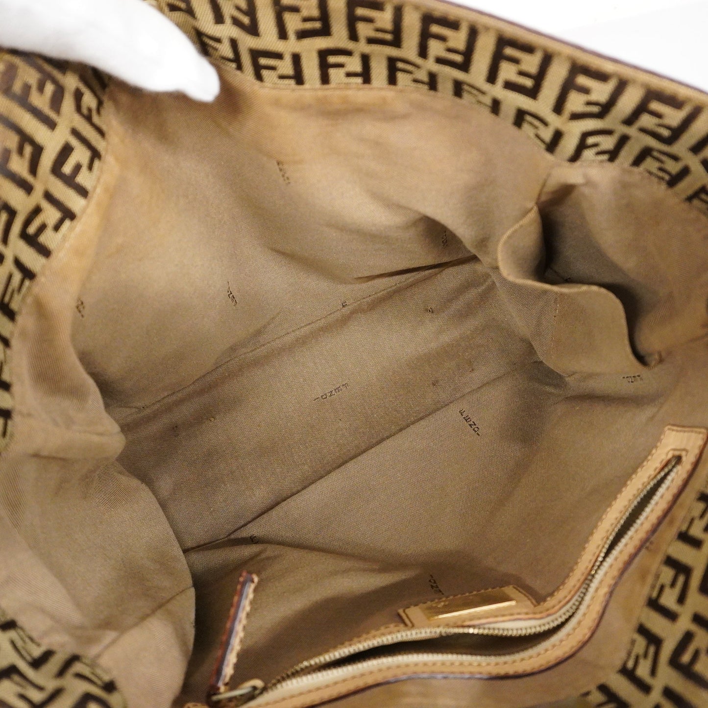 FENDIAuth Zucchino Shoulder Bag Women's Canvas,Leather Tote Bag Beige,Brown