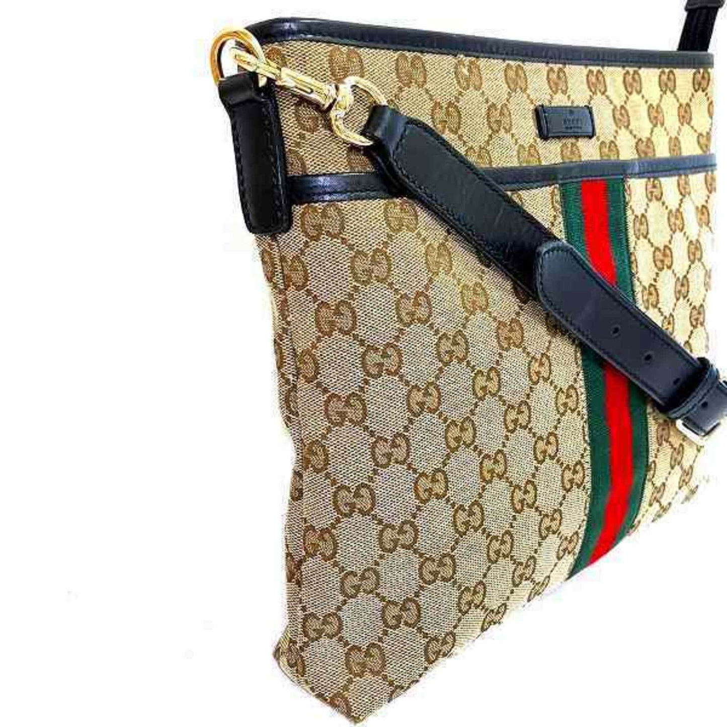 Gucci Beige Black Gg Canvas Leather Shoulder Bag