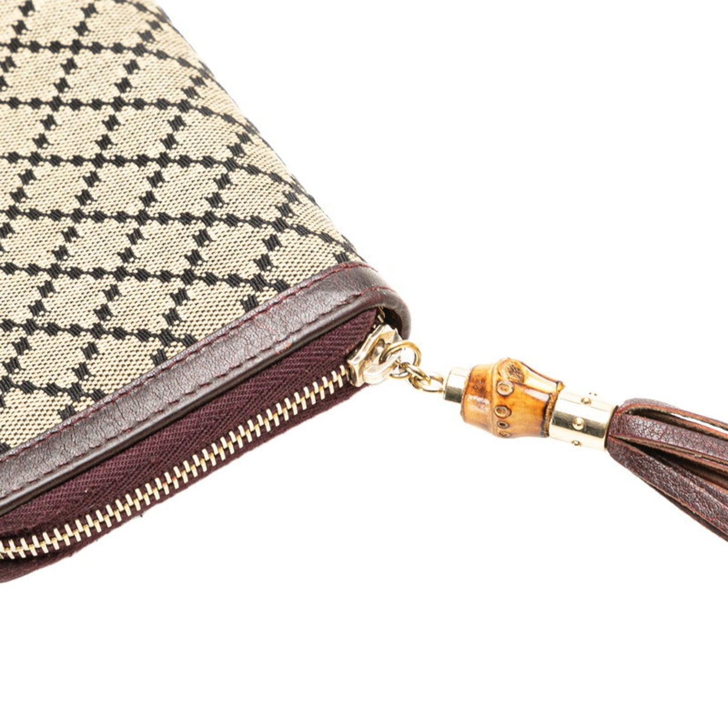 Gucci Bamboo Beige Brown Leather Canvas Wallet (Bi-Fold)