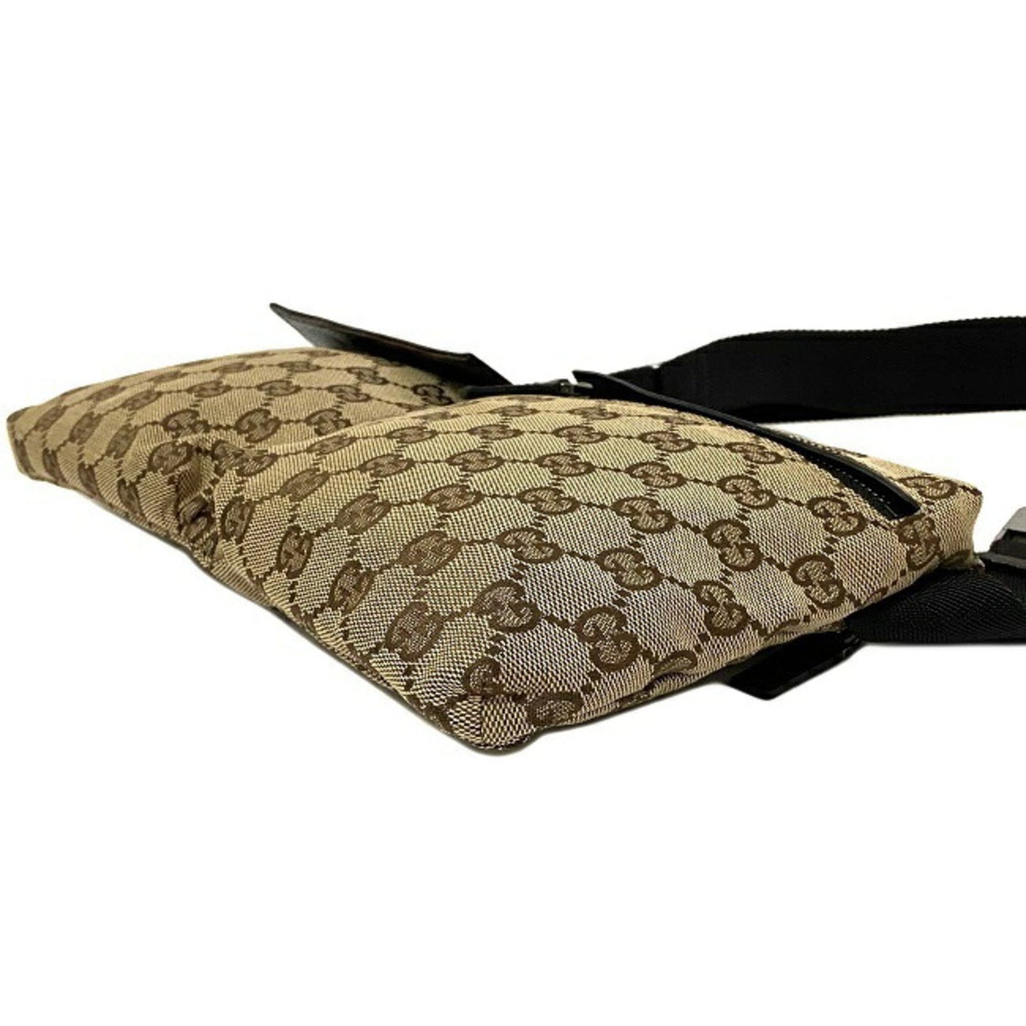 Gucci Body Bag Beige Brown GG Canvas 28566 002058 Waist Pouch Leather Gucci Belt Velcro Women's Men's Unisex