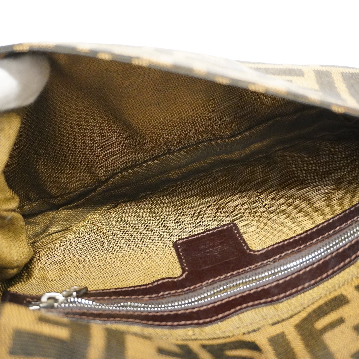 FENDIAuth Zucca Mamma Bucket Women's Nylon Canvas Handbag Brown