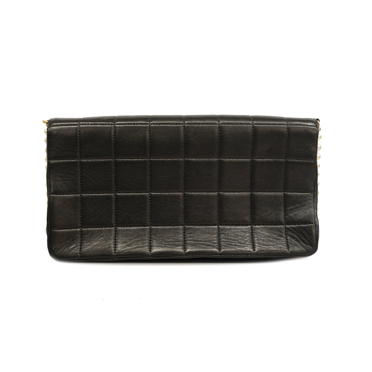 ChanelAuth Chocolate Bar Single Chain Shoulder Bag Women's Leather Black