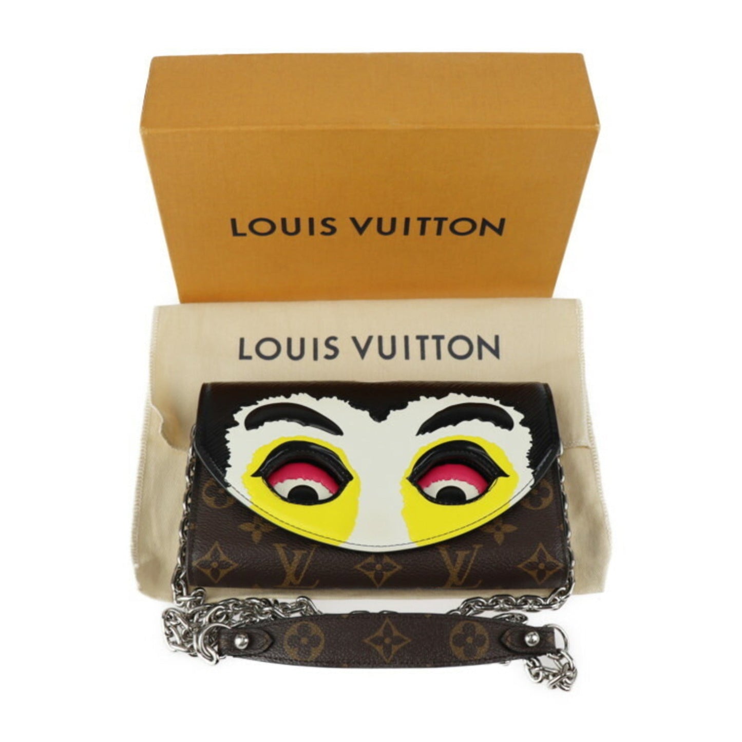 LOUIS VUITTON Portefeuille Chain Kansai Yamamoto Collaboration Shoulder Bag M67256 Monogram Canvas Leather Brown Multicolor Silver Hardware Kabuki Wallet Long