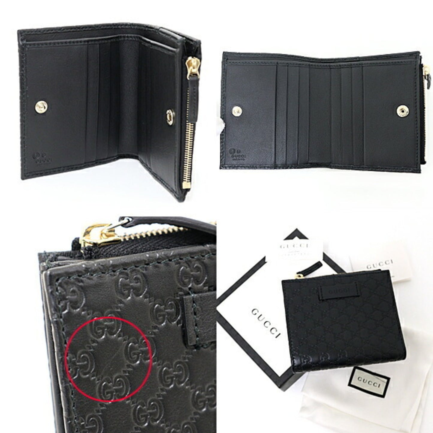 Gucci Black Pink White Yellow Leather Wallet (Bi-Fold)