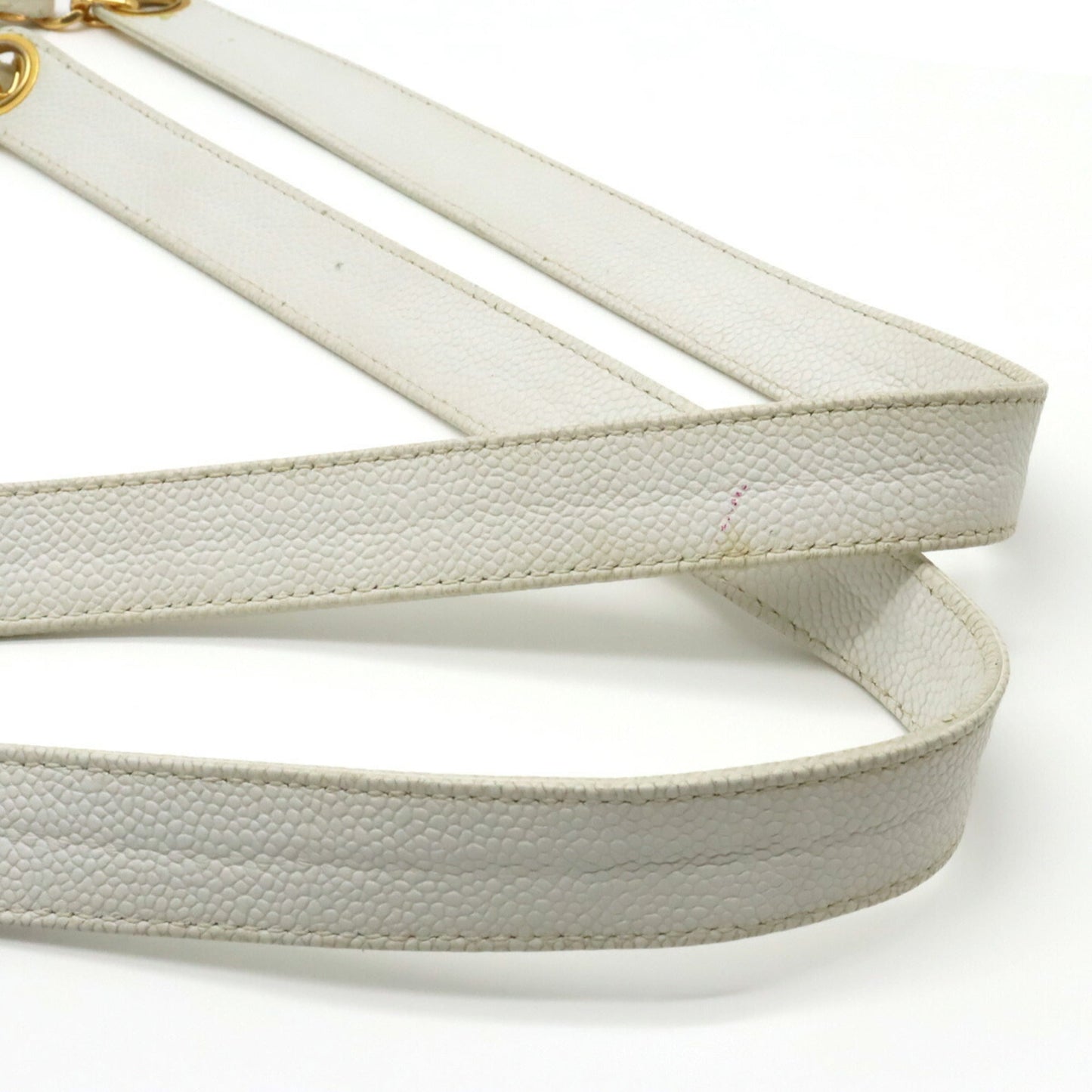CHANEL Caviar Skin Coco Mark Chain Tote Bag Shoulder Leather White