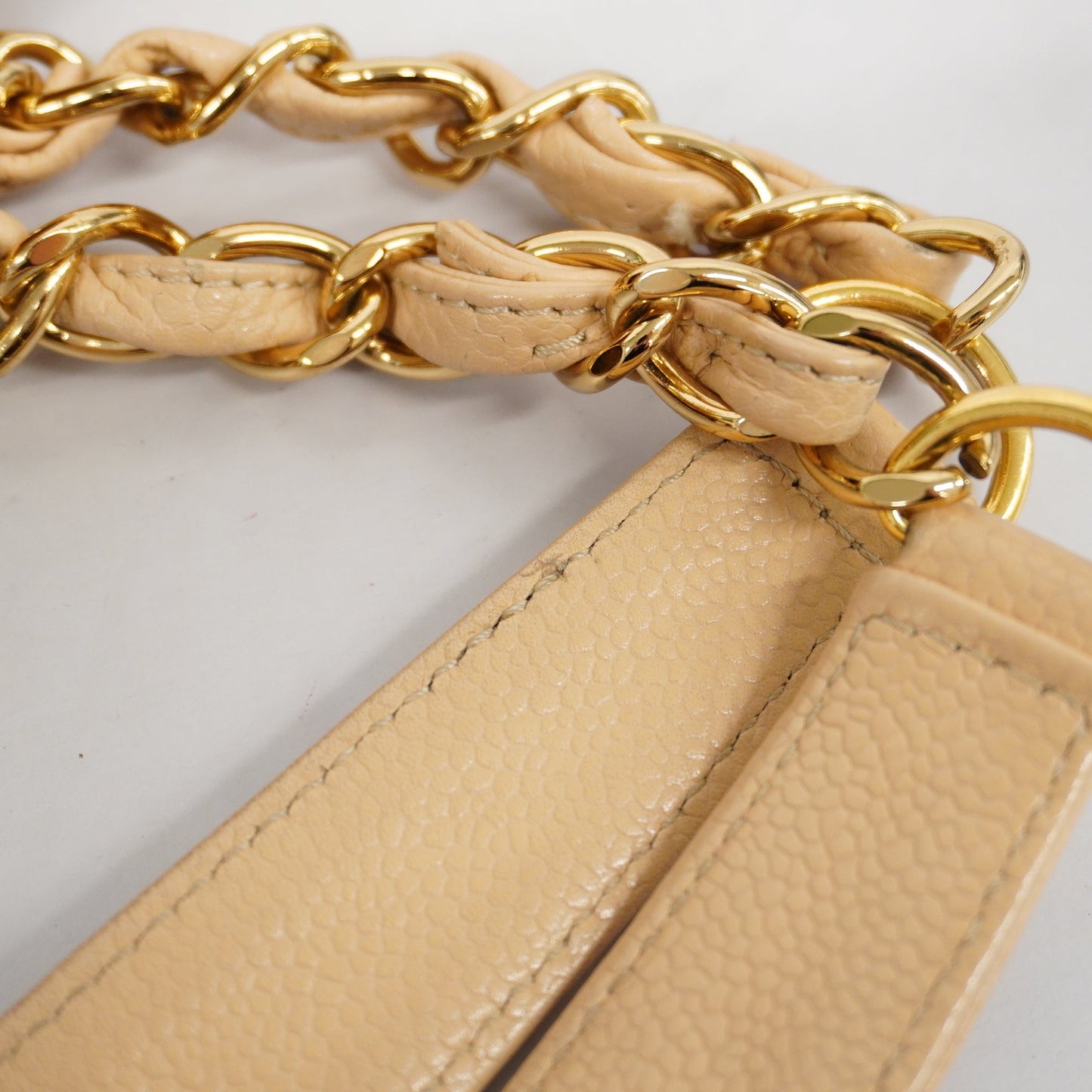 ChanelAuth Matelasse Chain Shoulder Women's Caviar Leather Tote Bag Beige