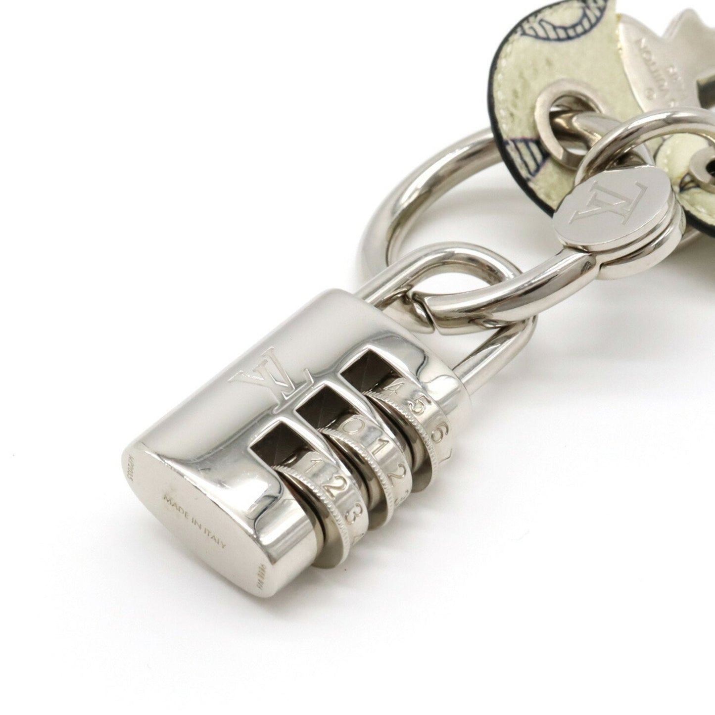 LOUIS VUITTON Monogram Lock Bag Charm Keychain Key Ring Padlock PVC Metal Bronze Silver MP2035
