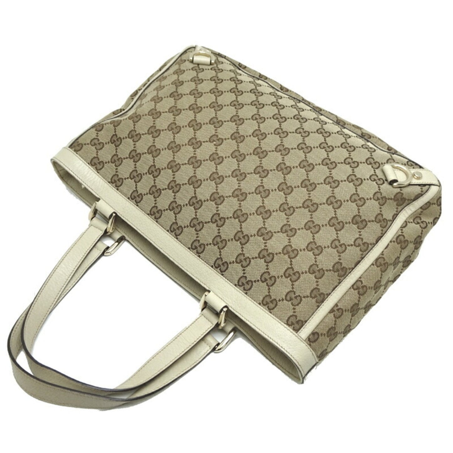 Gucci Abbey Beige Ivory Gg Canvas Leather Tote Bag