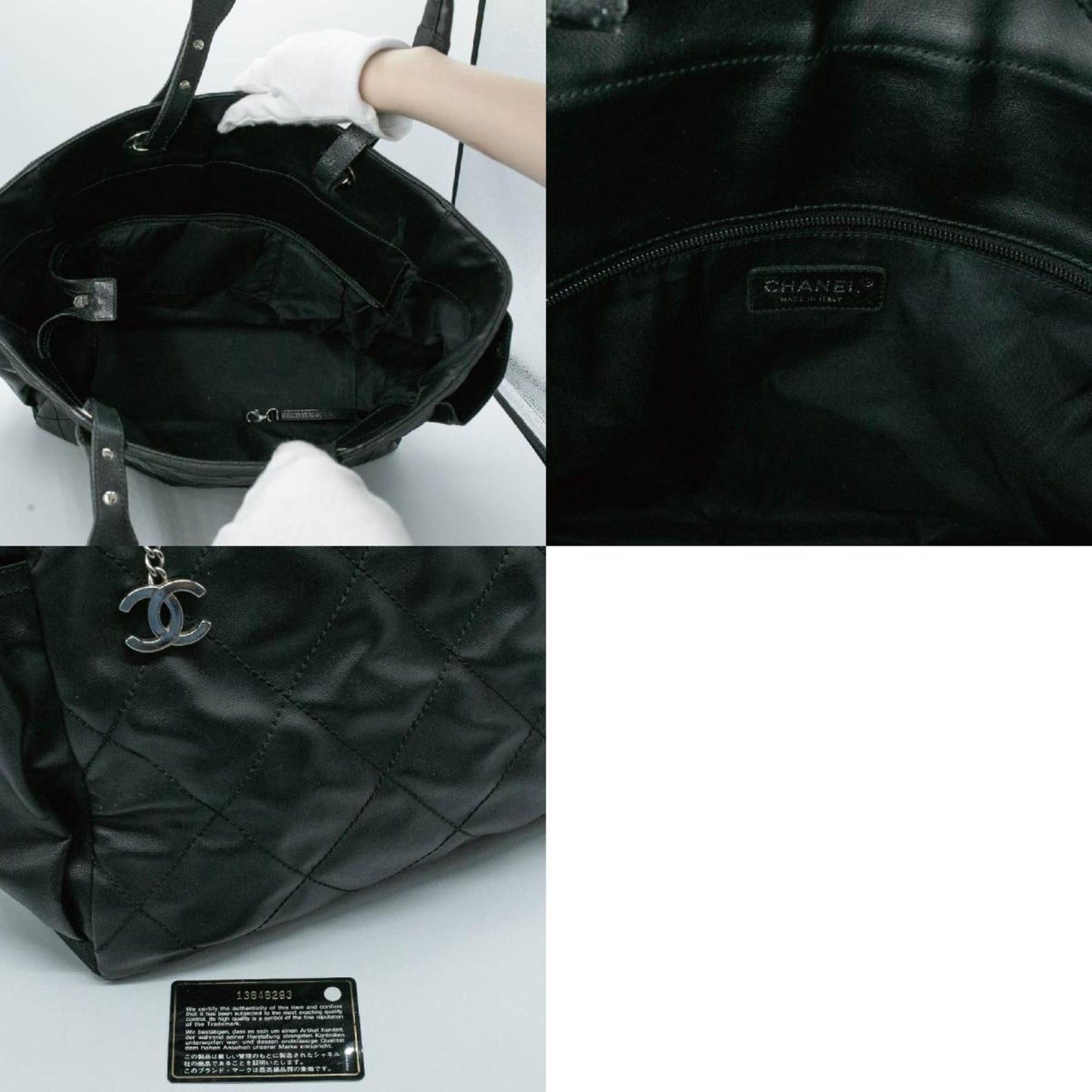 CHANEL Tote Bag Paris Biarritz GM Leather Coated Canvas Black Silver Men's Women's A34210 16th Series PD1