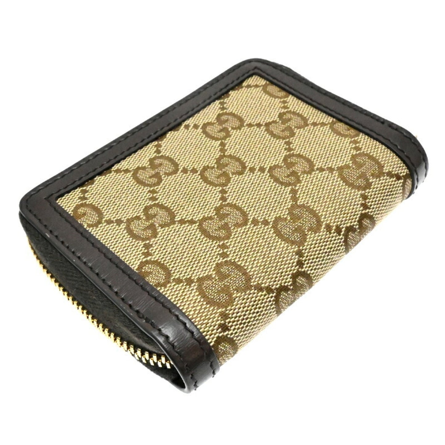 Gucci Beige Brown Leather Gg Canvas Coin Purse/Coin Case