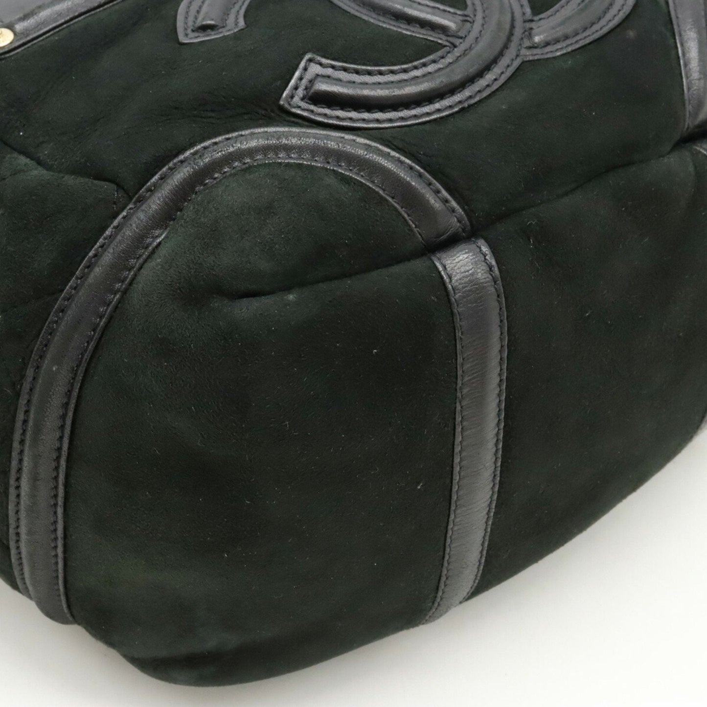 CHANEL Coco Mark Handbag Tote Bag Mouton Leather Boa Black