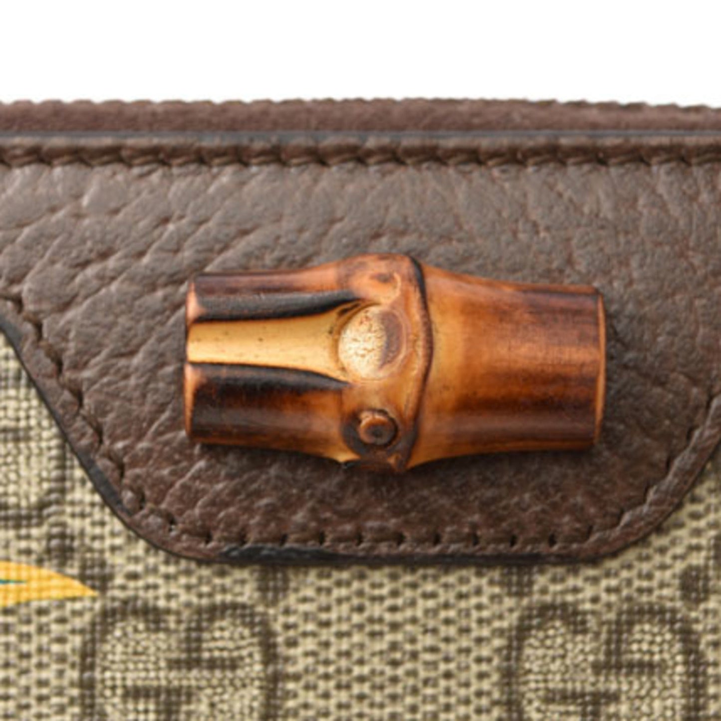 Gucci Beige Brown Gg Supreme Leather Bamboo Long Wallet (Bi-Fold)