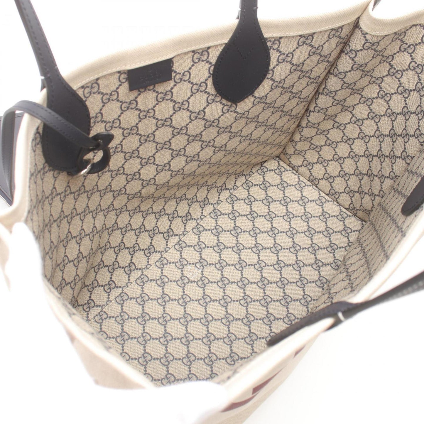 Gucci Beige Bordeaux Navy Canvas Leather Pouch Tote Bag