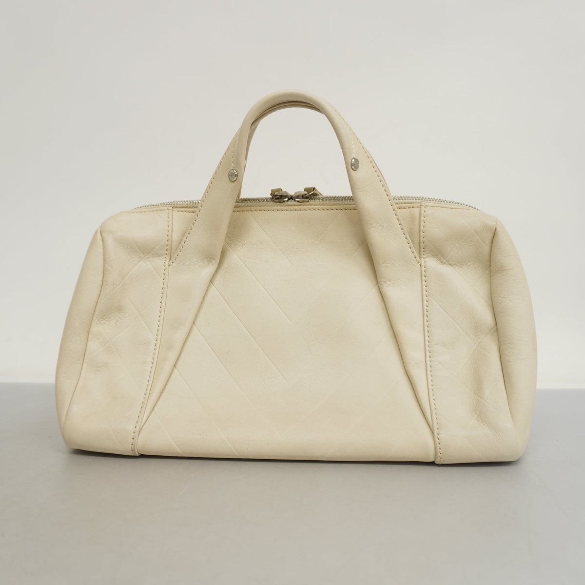 ChanelAuth V Stitch Women's Leather HandBag White