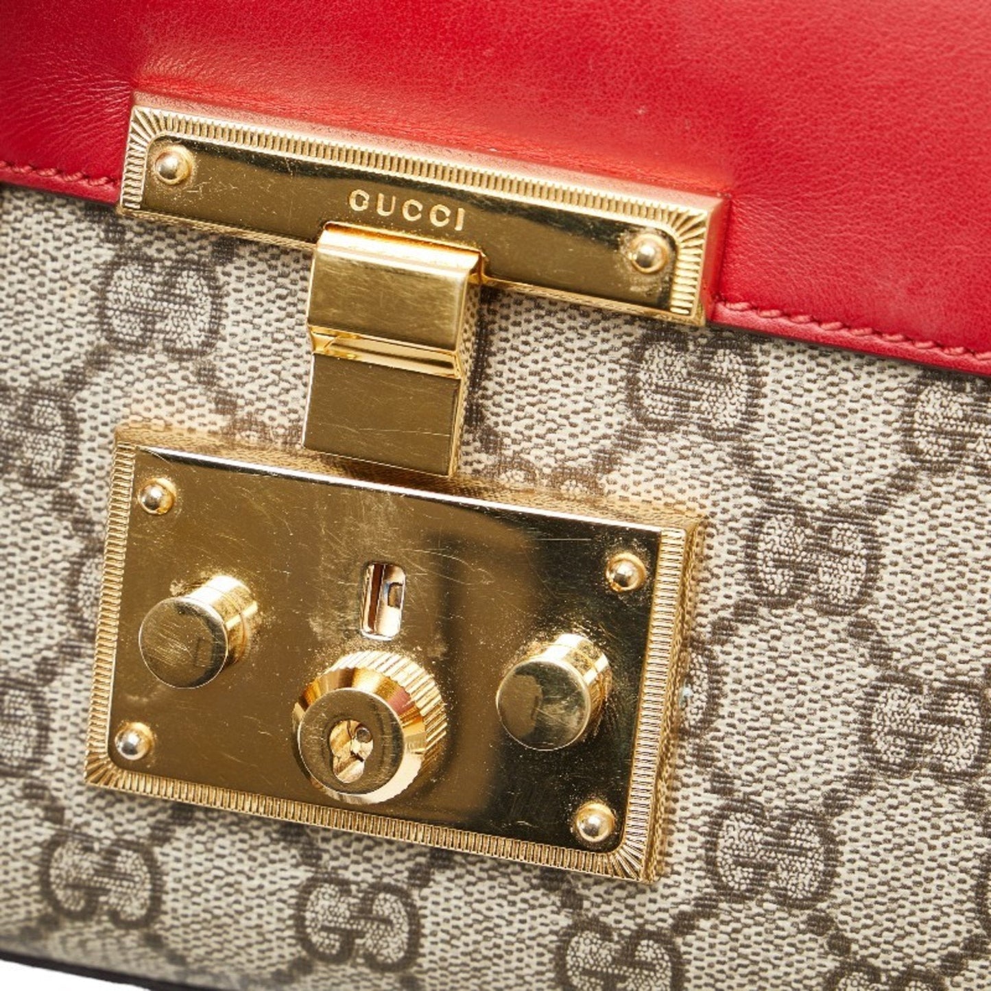 Gucci Beige Red Color Pvc Leather Shoulder Bag