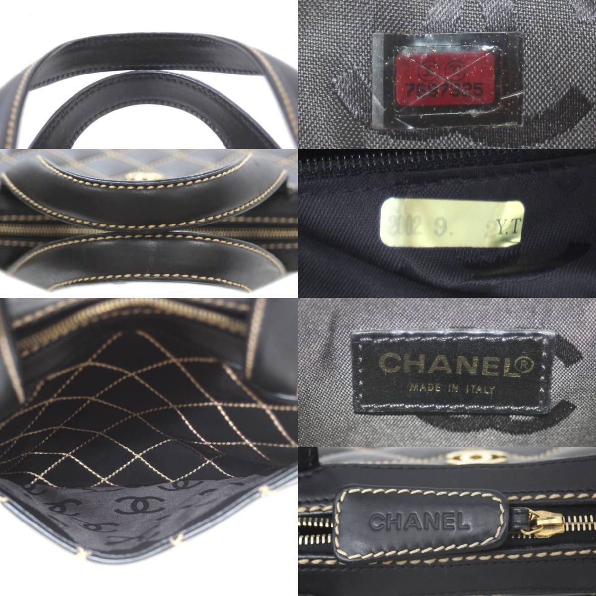 Chanel Wild Stitch Coco Mark HandBag Leather Black 7687325