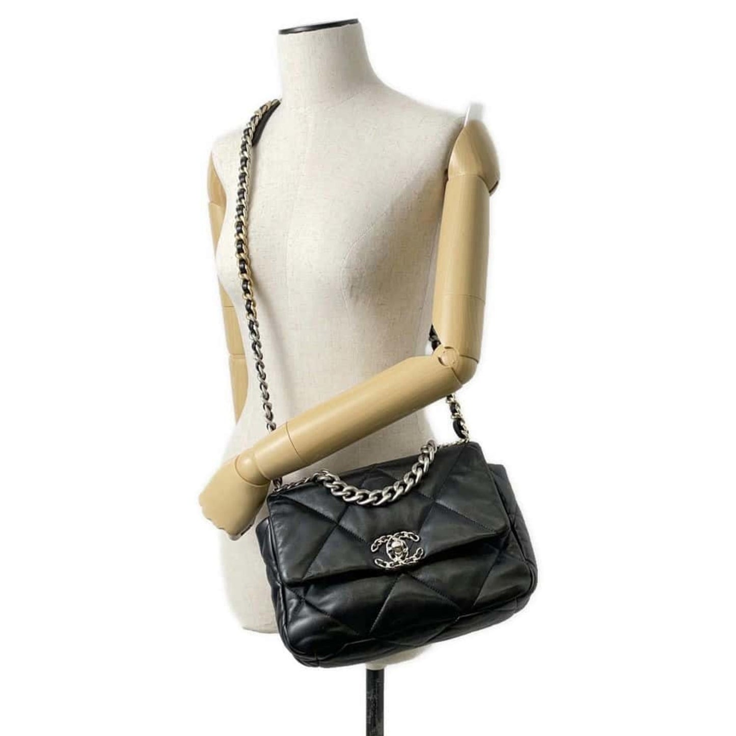 Chanel Chain Shoulder Bag 19 Flap Coco Mark Lambskin AS1160 CHANEL Black