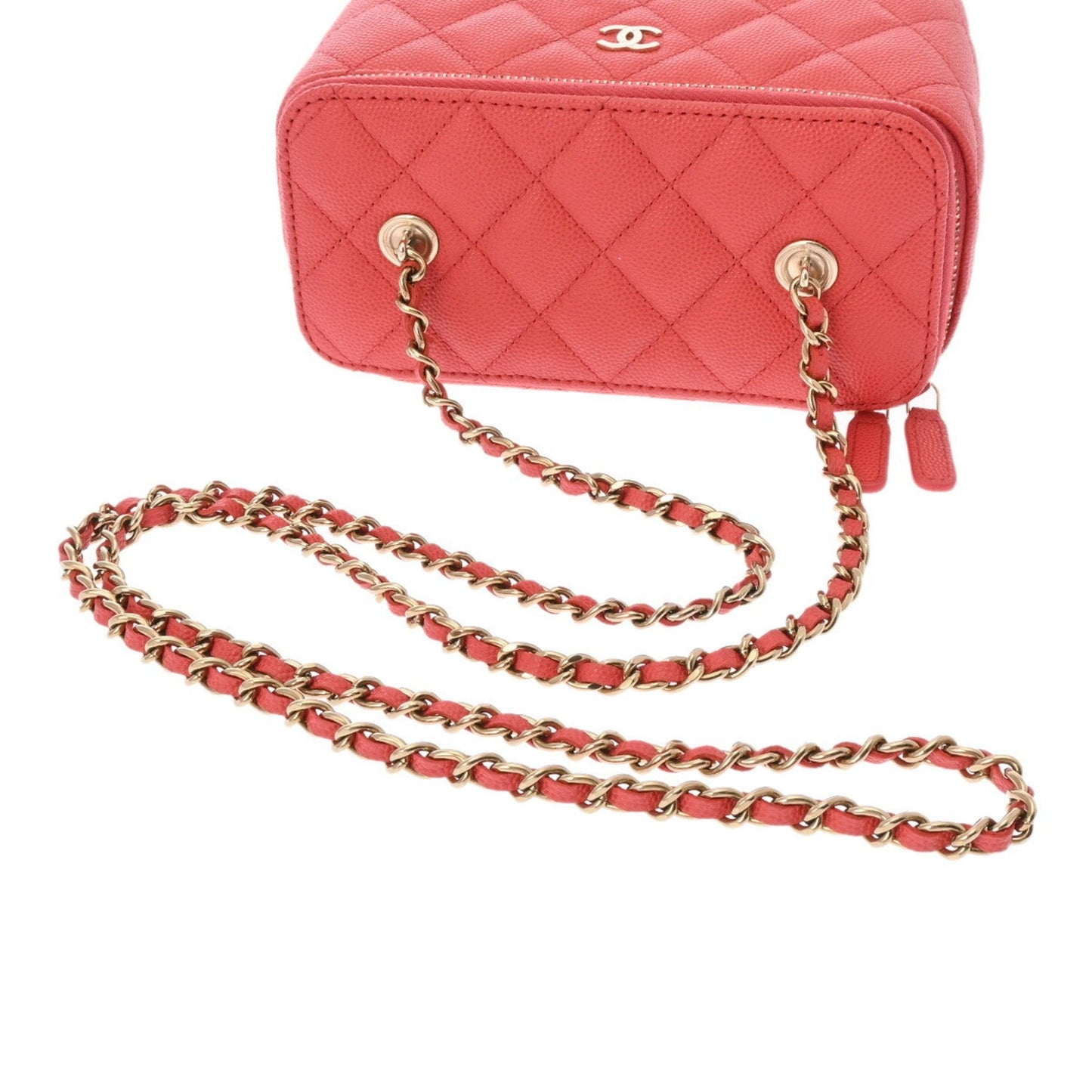CHANEL Chanel Matelasse Chain Vanity Pink Orange AP1341 Women's Caviar Skin Shoulder Bag