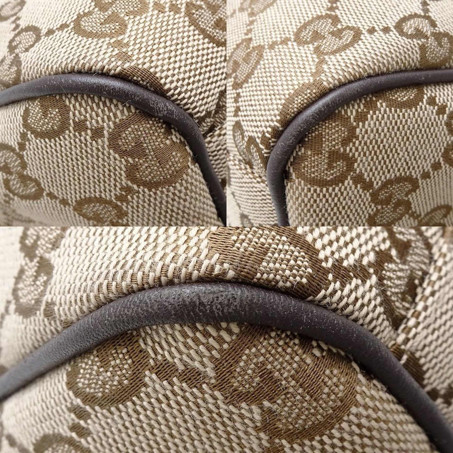 Gucci Beige Dark Brown Gg Canvas Leather Tote Bag