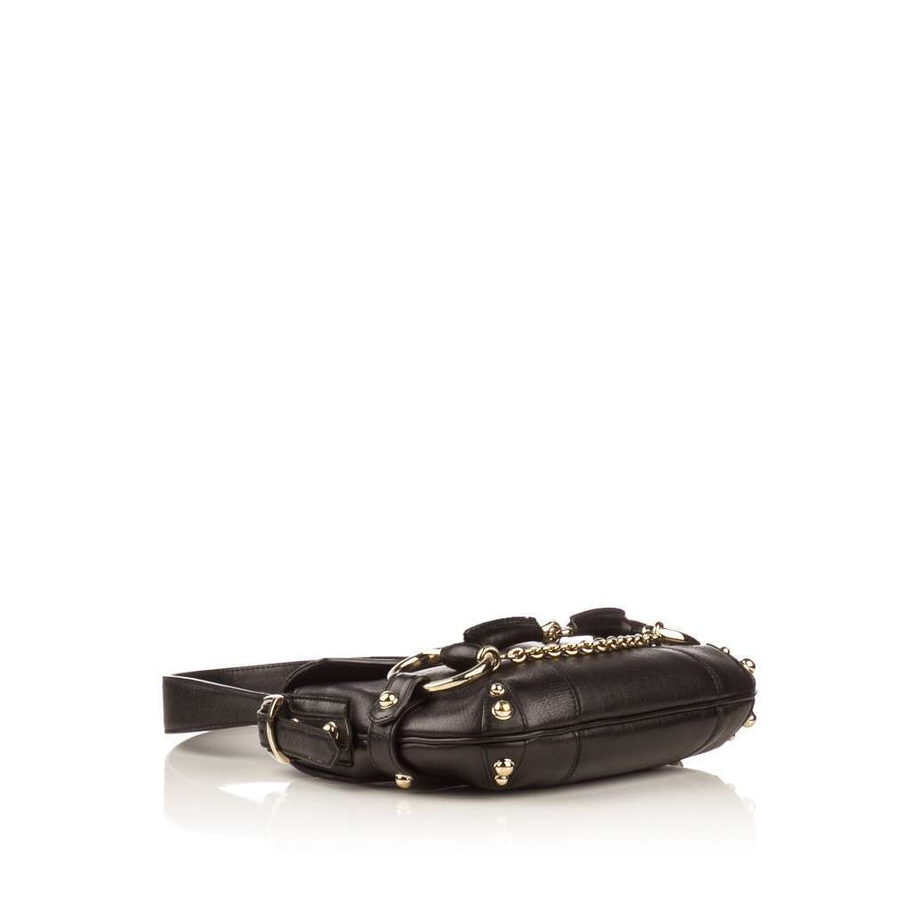 GUCCI Black Leather Horsebit Flap Shoulder Bag