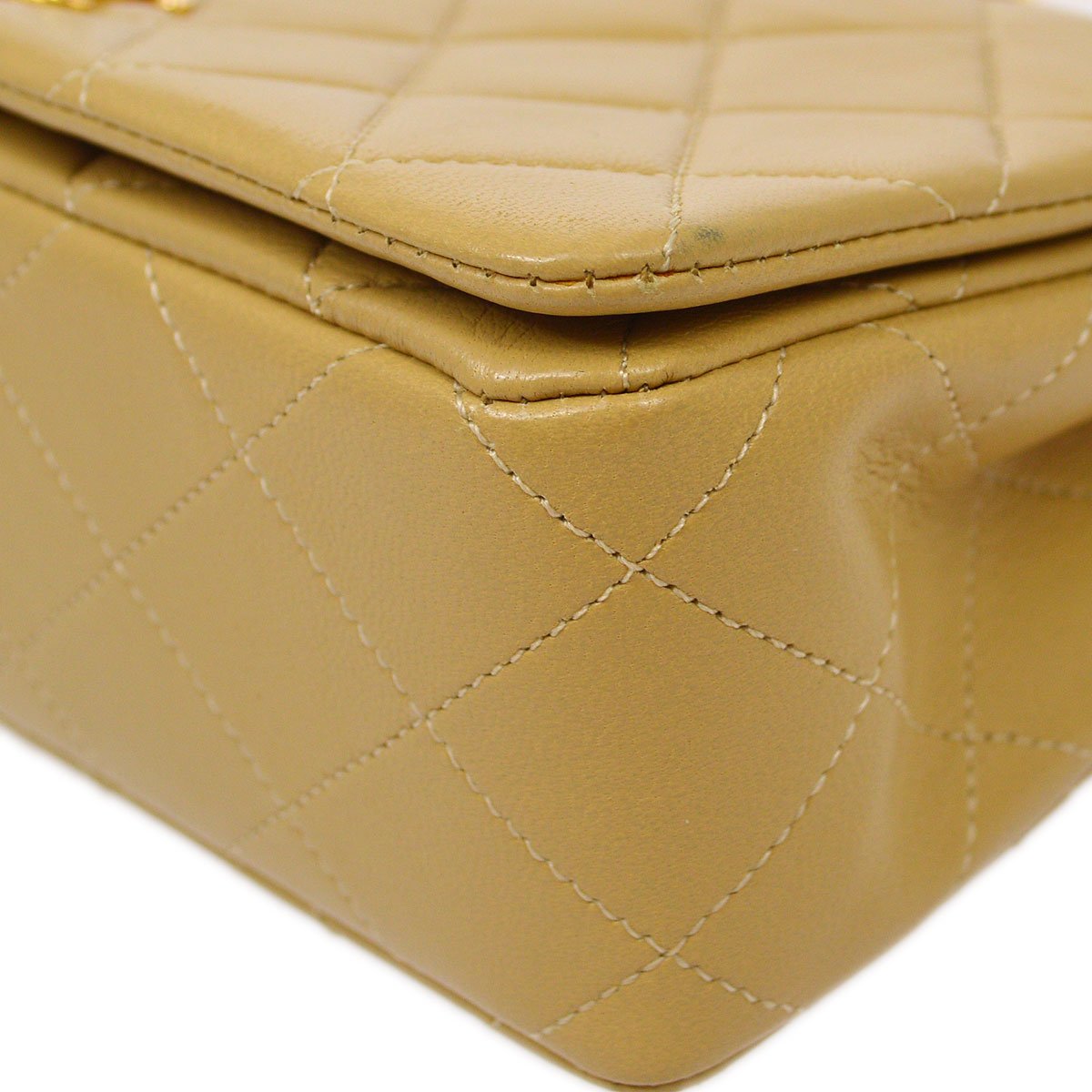 CHANEL Full Flap Single Chain Shoulder Bag Beige Lambskin 81620