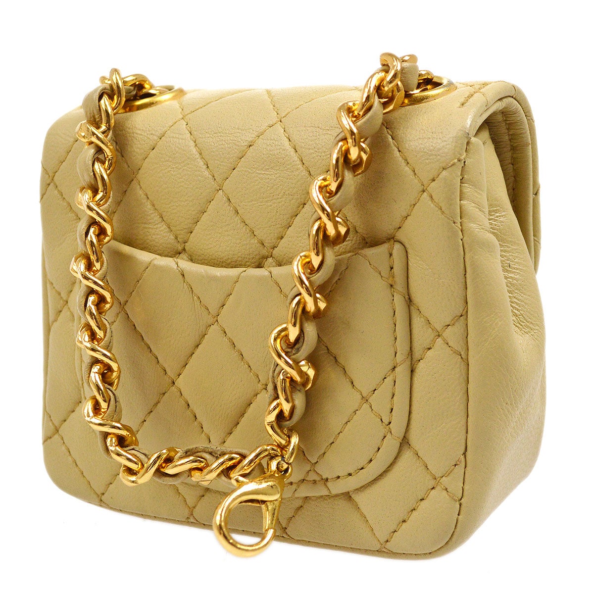 Chanel 1990s Beige Lambskin Micro Classic Flap Belt Bag