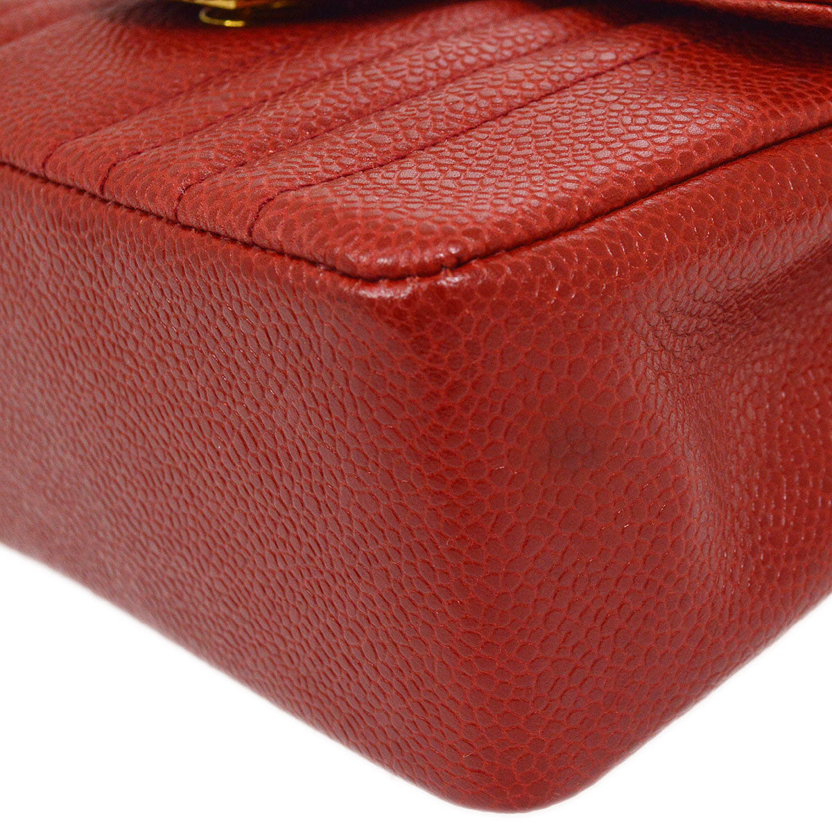CHANEL 1991-1994 Vertical Classic Square Flap 17 Red Caviar 22112