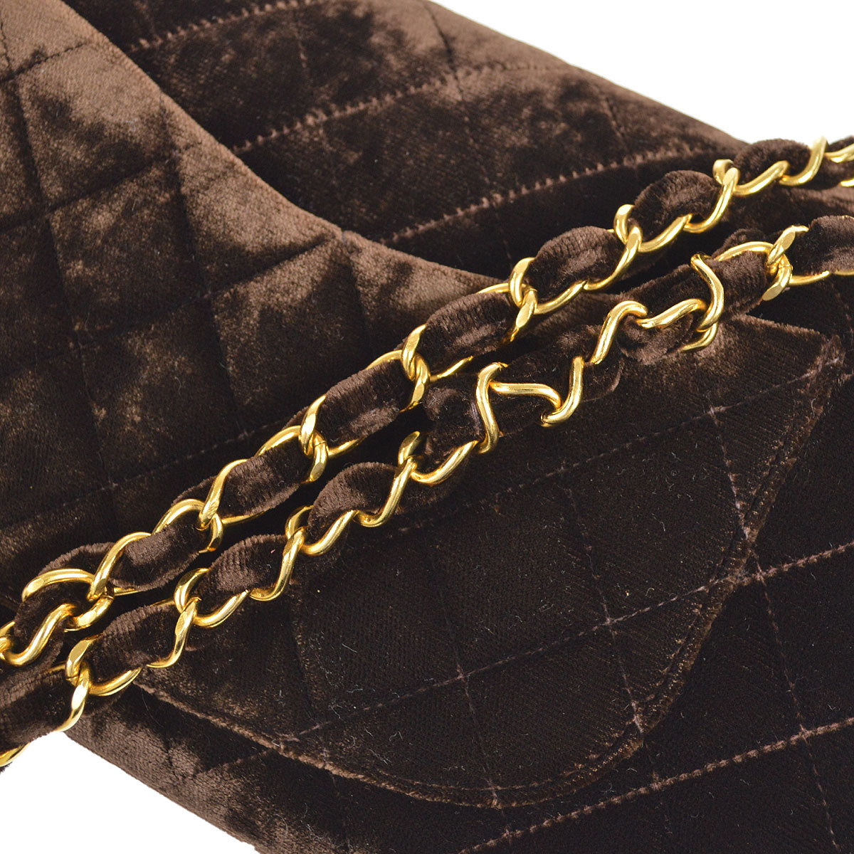 CHANEL * 1994-1996 Classic Double Flap Small Brown Velvet 56387