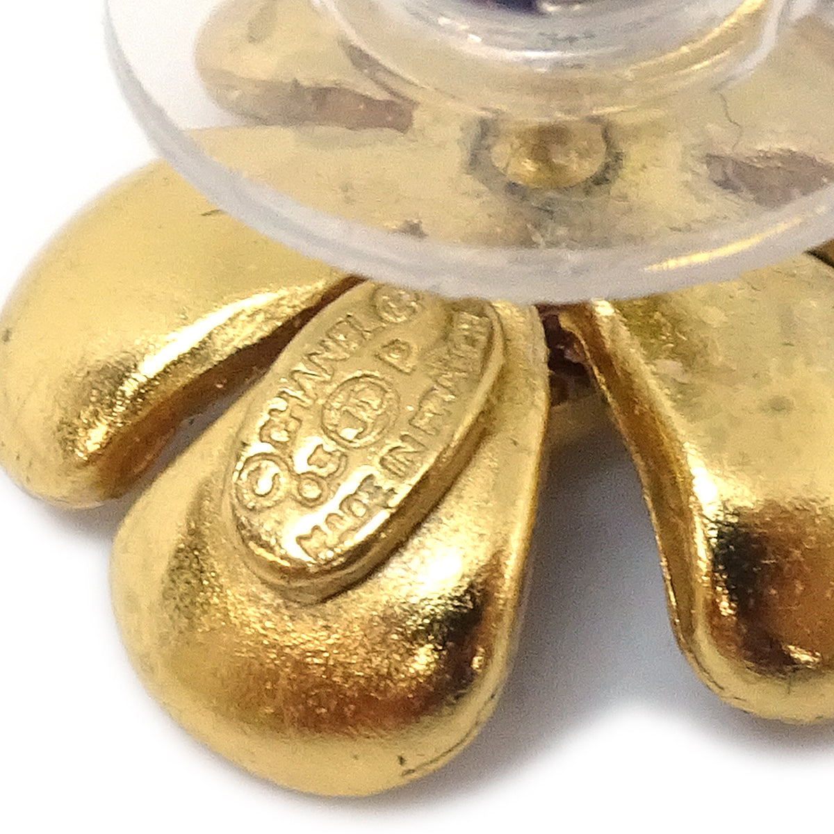 CHANEL Flower Piercing Earrings Gold 03P 97618