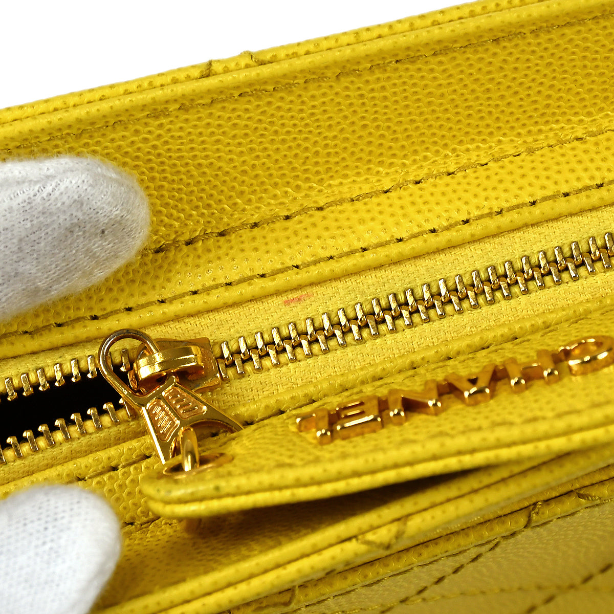 CHANEL Chain Tote Handbag Yellow Caviar 97762