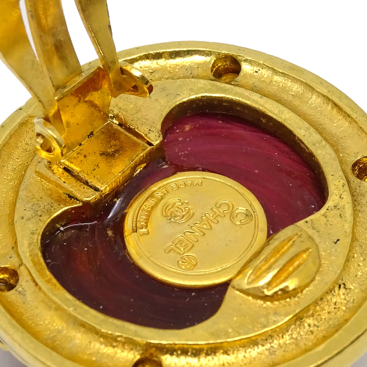 Chanel Bijou Button Earrings Gold Clip-On