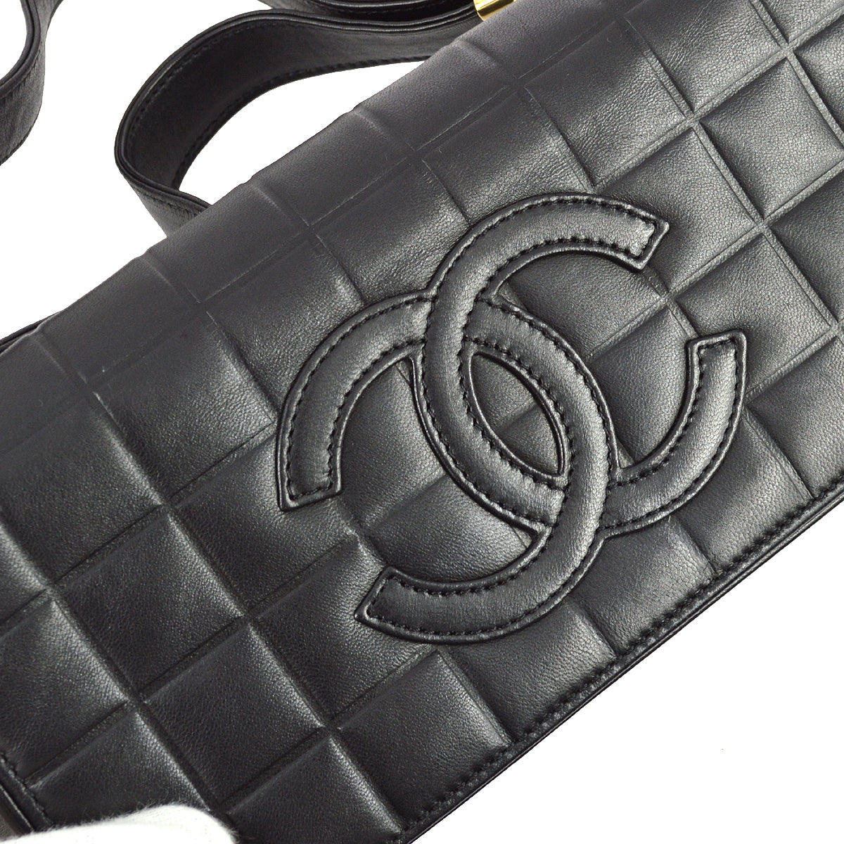 Chanel 2000-2001 Black Lambskin Choco Bar Shoulder Bag