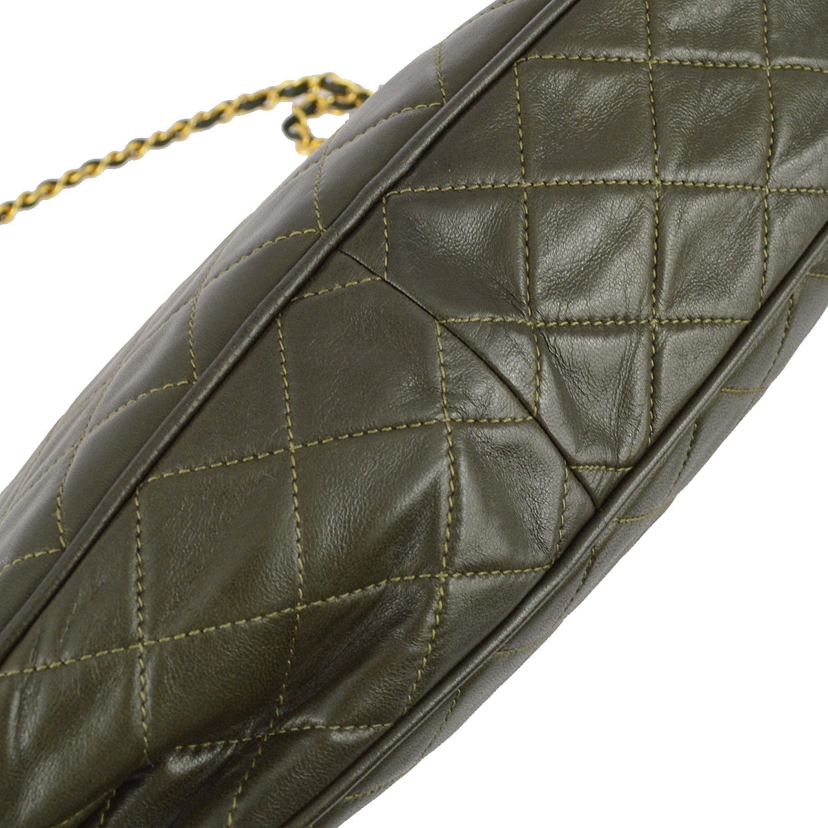 Chanel 1989-1991 Khaki Lambskin Pocket Camera Bag Large