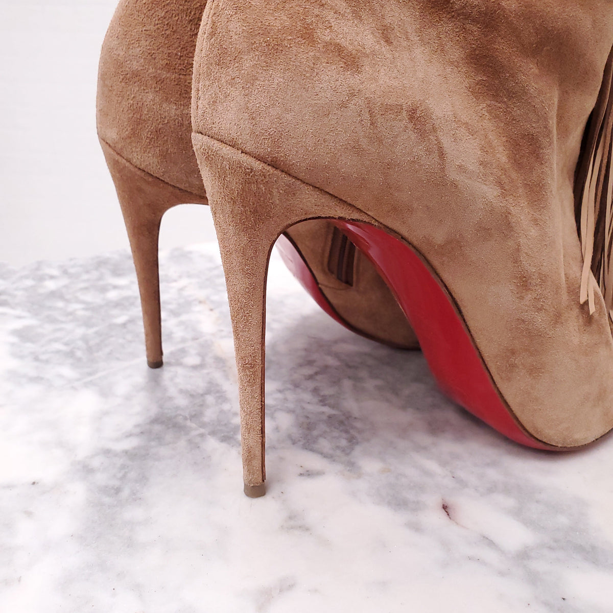 CHRISTIAN LOUBOUTIN SUEDE BOOTIES WITH FRINGE - SIZE 40.5
