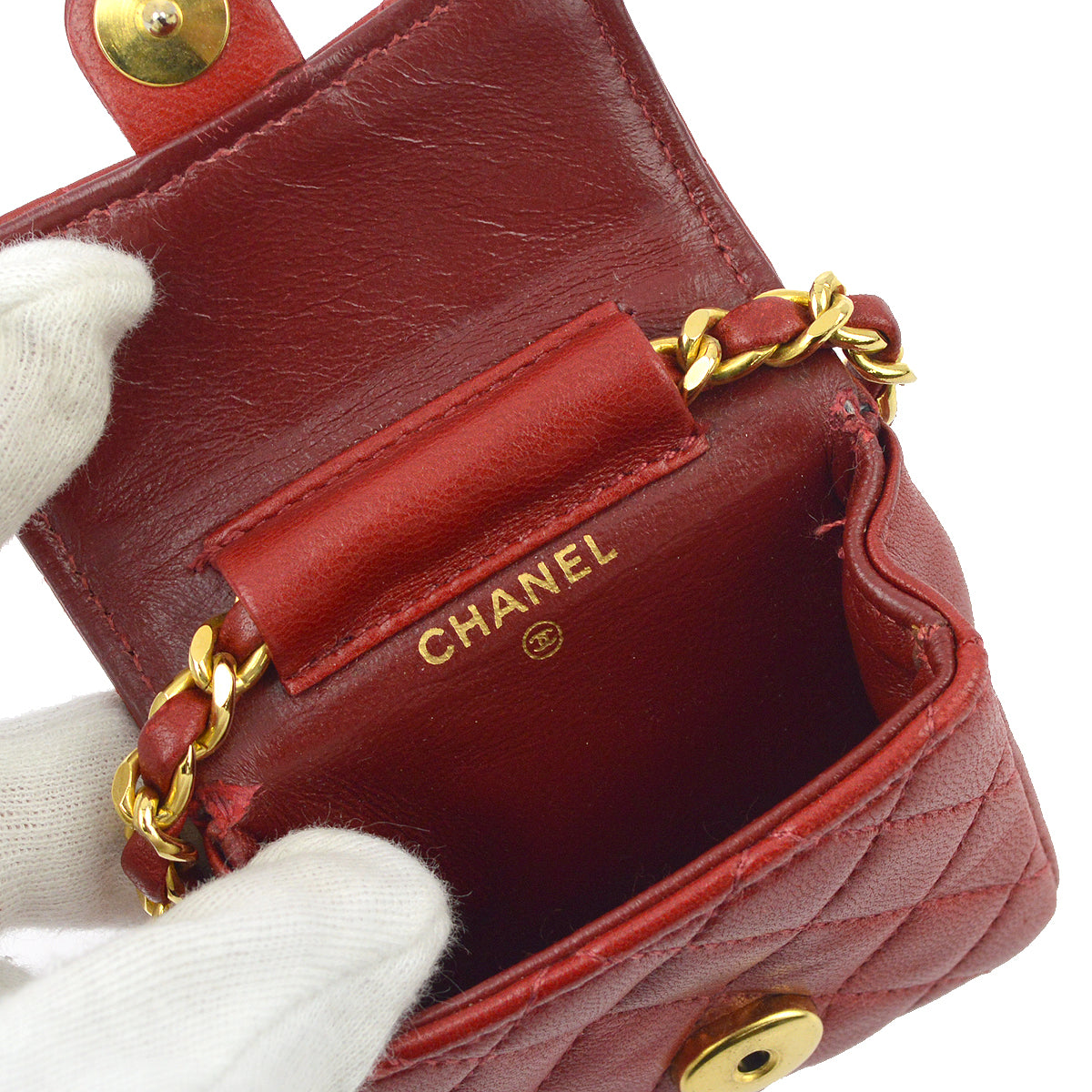 Chanel Red Lambskin Classic Flap Micro Bag