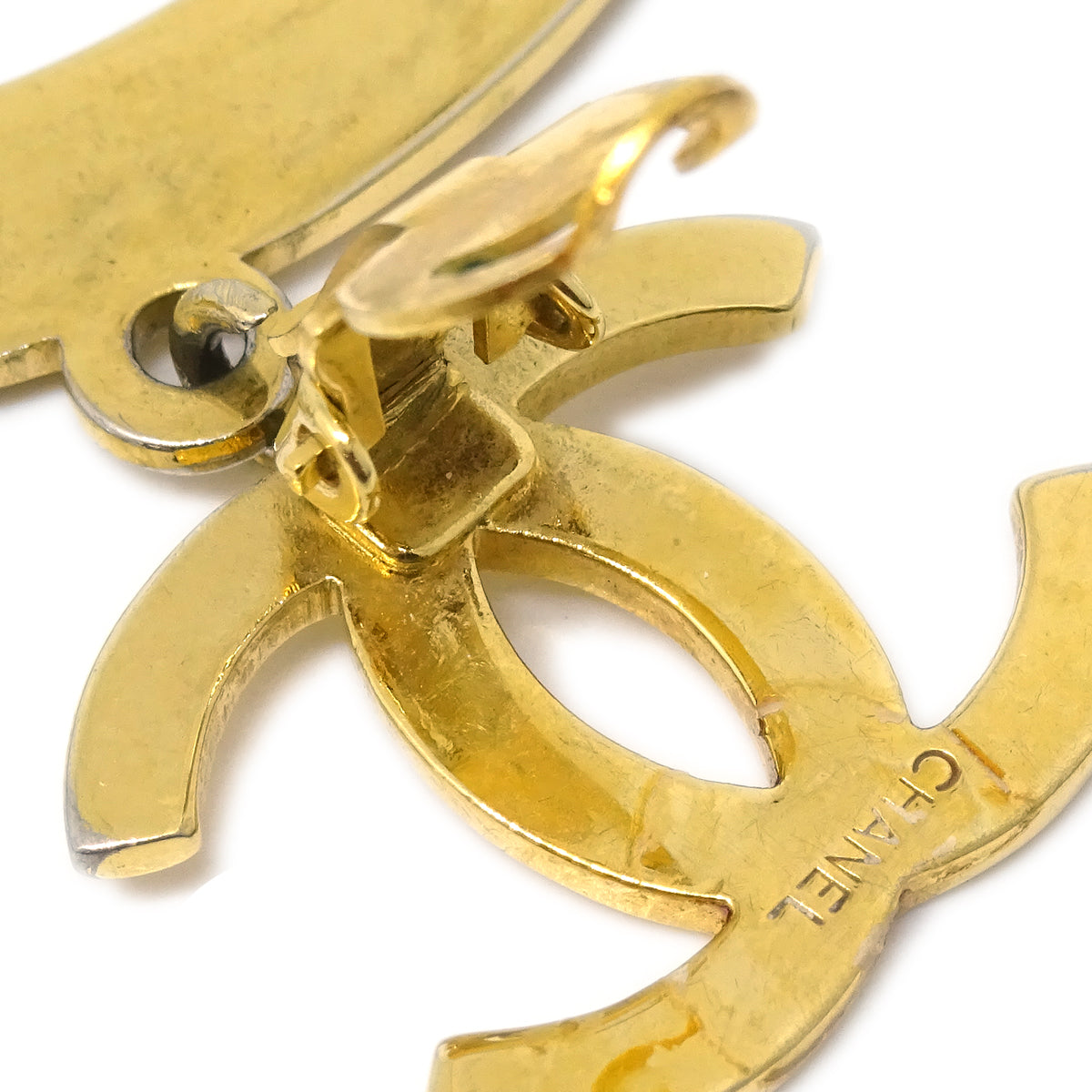 Chanel Hoop Dangle Earrings Clip-On Gold